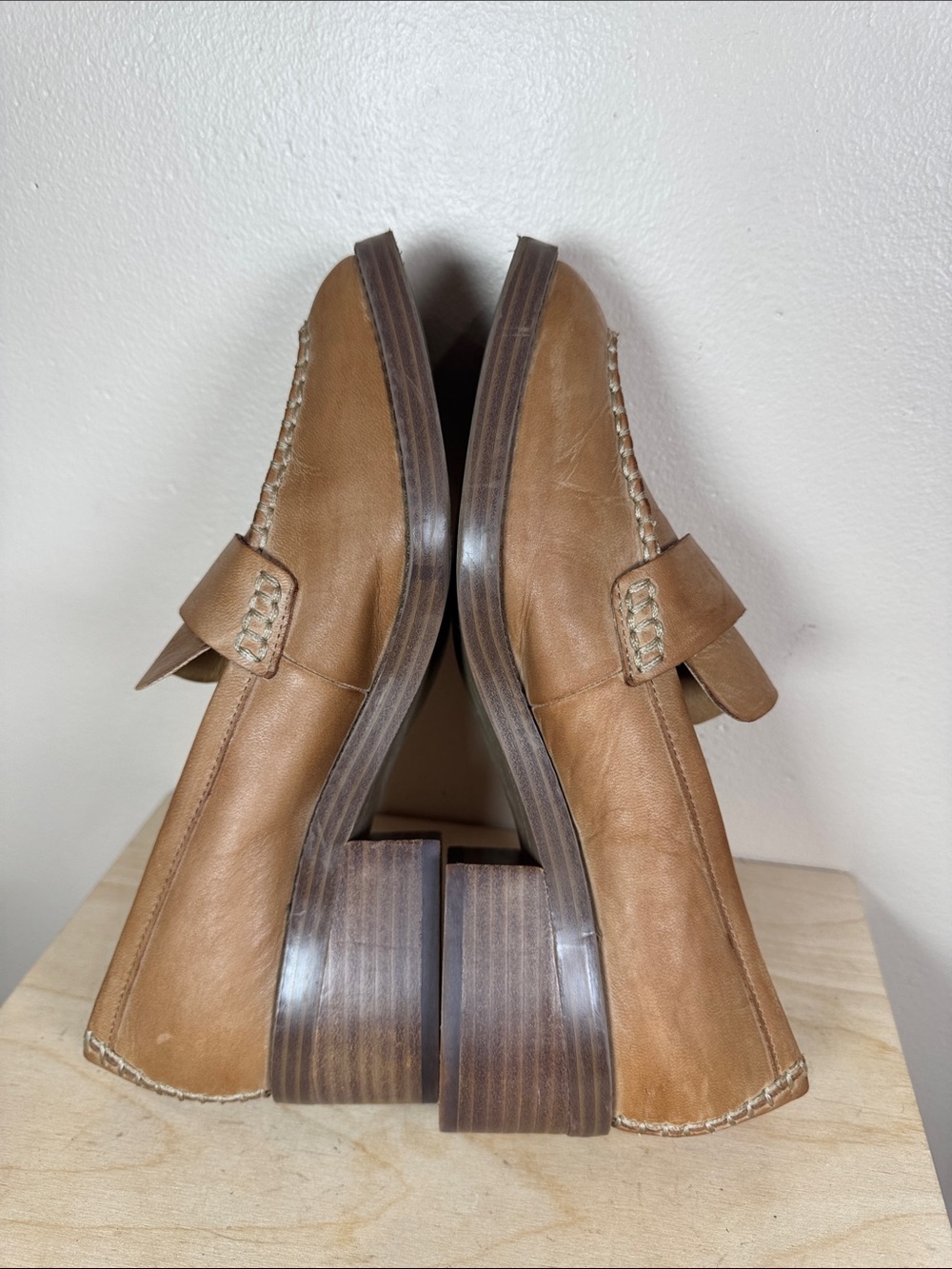 Crown Vintage Womens Leather Penny Loafers Block Heel 8M Preppy - Picture 6 of 9